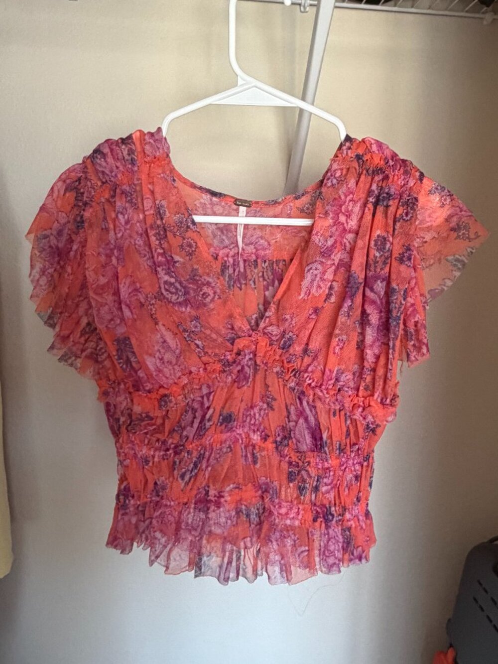 Free People Making Me Smile Print Top in Rust/Orange Size S
